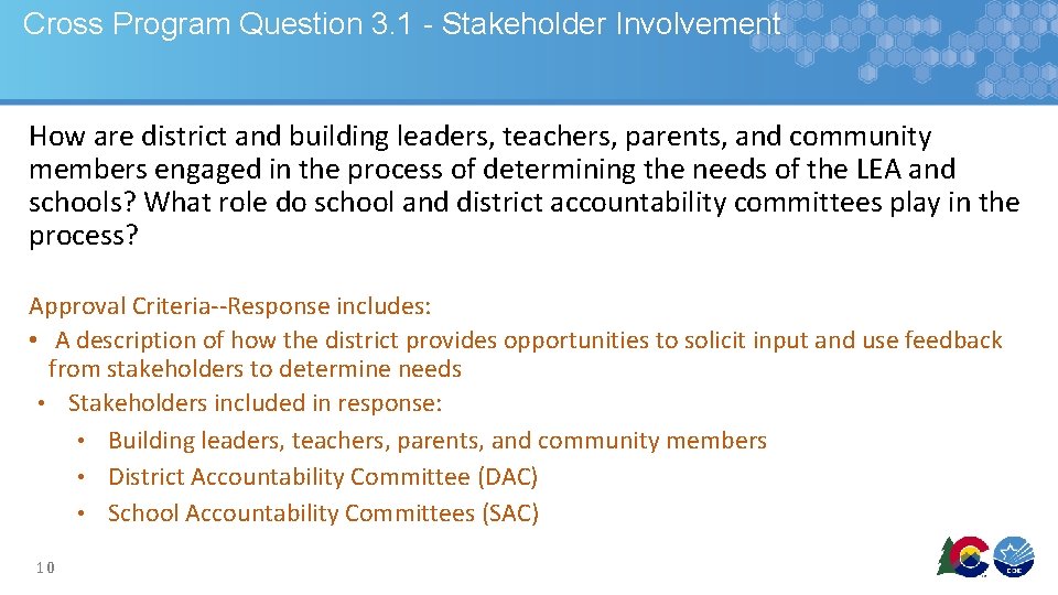 Cross Program Question 3. 1 - Stakeholder Involvement How are district and building leaders,