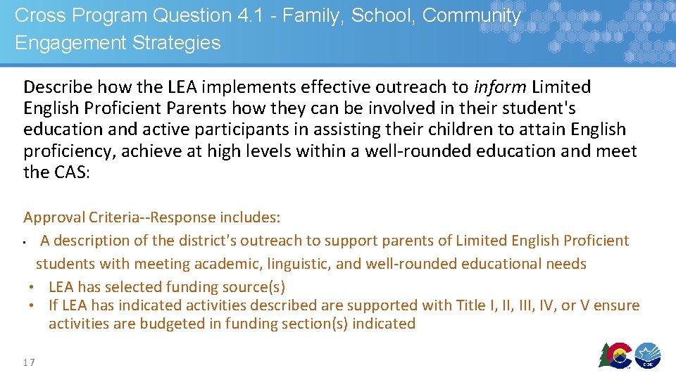 Cross Program Question 4. 1 - Family, School, Community Engagement Strategies Describe how the