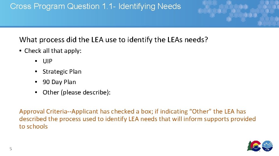 Cross Program Question 1. 1 - Identifying Needs What process did the LEA use