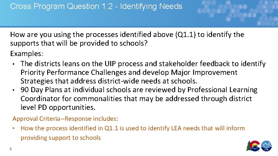 Cross Program Question 1. 2 - Identifying Needs How are you using the processes