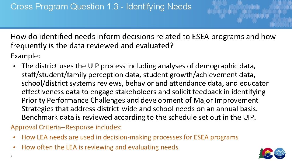 Cross Program Question 1. 3 - Identifying Needs How do identified needs inform decisions
