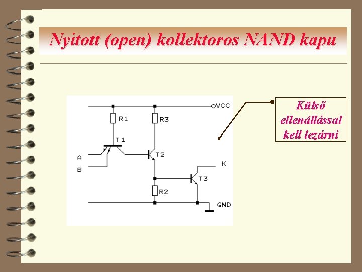 Nyitott (open) kollektoros NAND kapu Külső ellenállással kell lezárni 