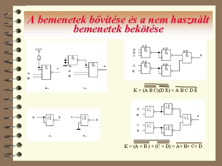 A bemenetek bővítése és a nem használt bemenetek bekötése K = (A B C)(D