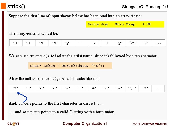 strtok() Strings, I/O, Parsing 16 Suppose the first line of input shown below has