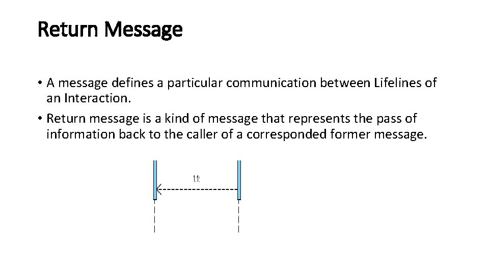 Return Message • A message defines a particular communication between Lifelines of an Interaction.
