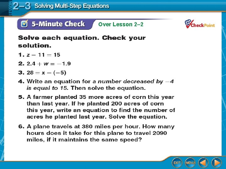 Over Lesson 2– 2 