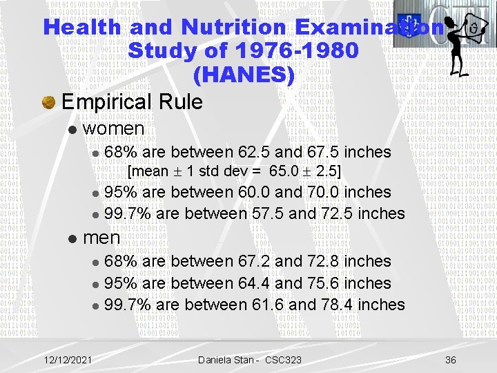 Health and Nutrition Examination Study of 1976 -1980 (HANES) Empirical Rule l women l