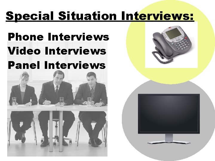 Special Situation Interviews: Phone Interviews Video Interviews Panel Interviews 