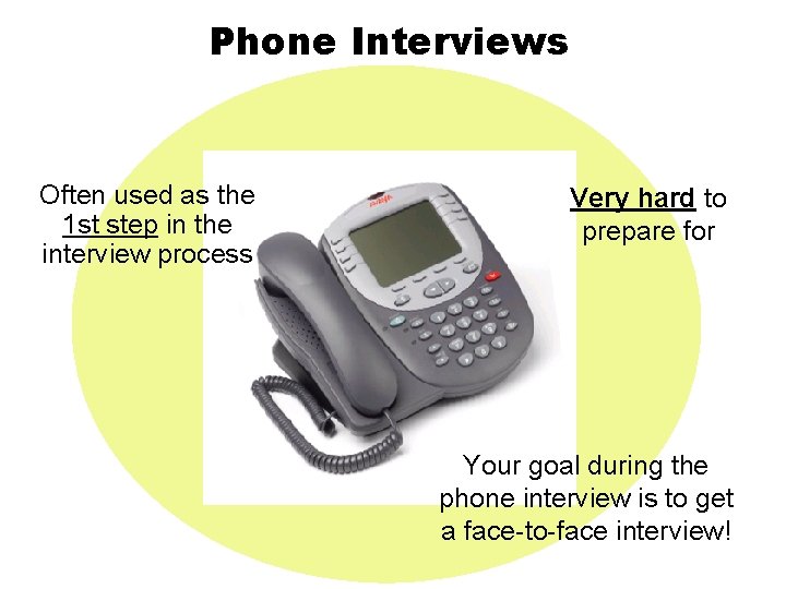 Phone Interviews Often used as the 1 st step in the interview process Very