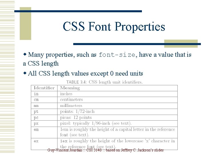 CSS Font Properties w Many properties, such as font-size, have a value that is