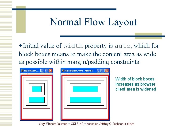 Normal Flow Layout w Initial value of width property is auto, which for block