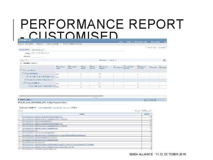 PERFORMANCE REPORT - CUSTOMISED EMEA ALLIANCE 11 -12 OCTOBER 2016 