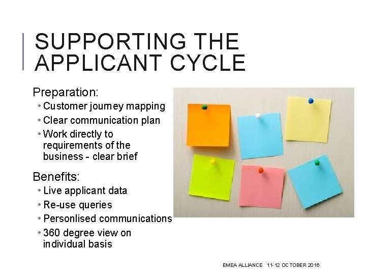 SUPPORTING THE APPLICANT CYCLE Preparation: • Customer journey mapping • Clear communication plan •
