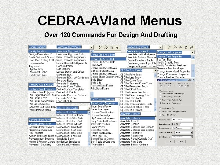 CEDRA-AVland Menus Over 120 Commands For Design And Drafting 