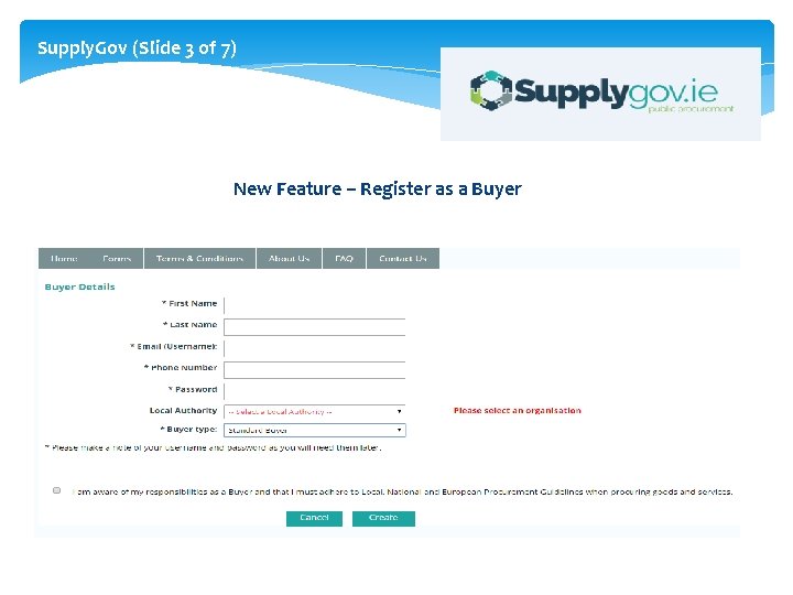 Supply. Gov (Slide 3 of 7) New Feature – Register as a Buyer 