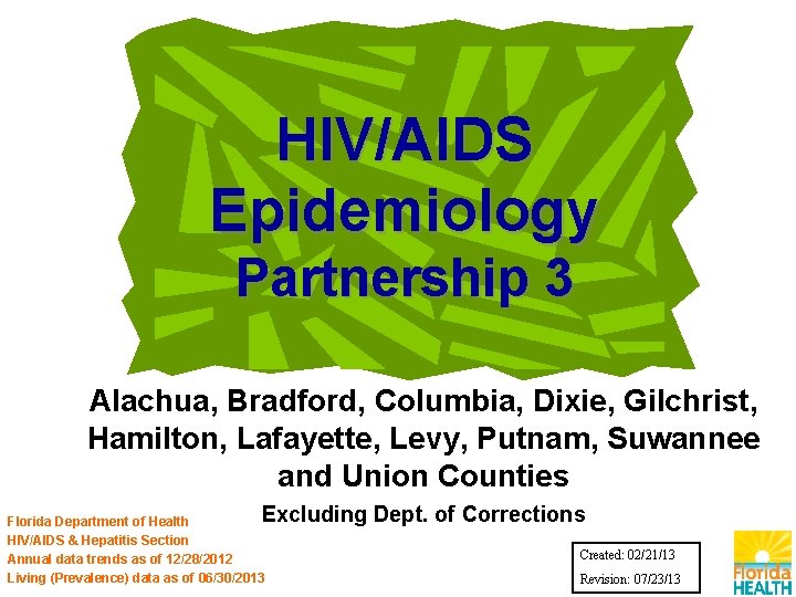 HIV/AIDS Epidemiology Partnership 3 Alachua, Bradford, Columbia, Dixie, Gilchrist, Hamilton, Lafayette, Levy, Putnam, Suwannee