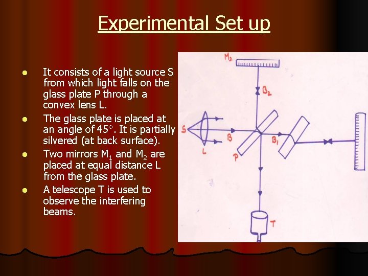 Experimental Set up l l It consists of a light source S from which