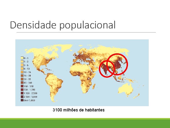 Densidade populacional 3100 milhões de habitantes 