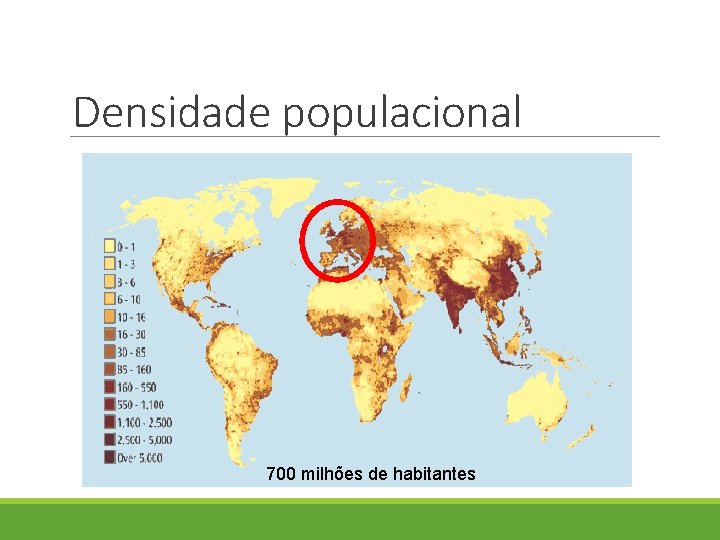 Densidade populacional 700 milhões de habitantes 