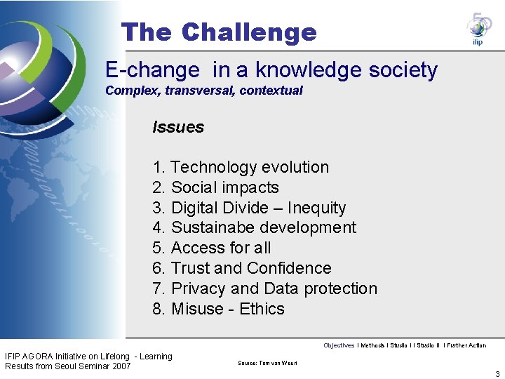 The Challenge E-change in a knowledge society Complex, transversal, contextual Issues 1. Technology evolution