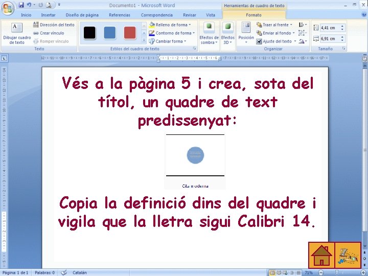 Vés a la pàgina 5 i crea, sota del títol, un quadre de text