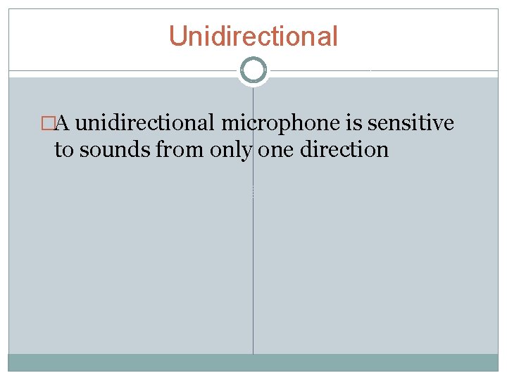 Unidirectional �A unidirectional microphone is sensitive to sounds from only one direction 