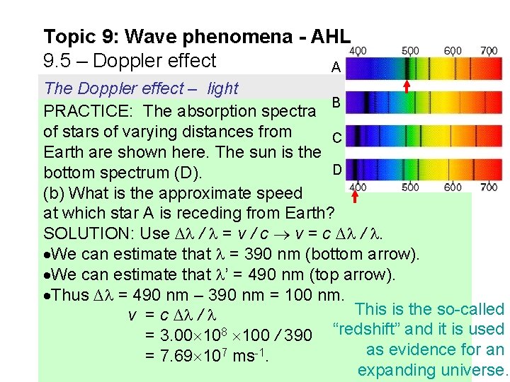 Topic 9: Wave phenomena - AHL 9. 5 – Doppler effect A The Doppler