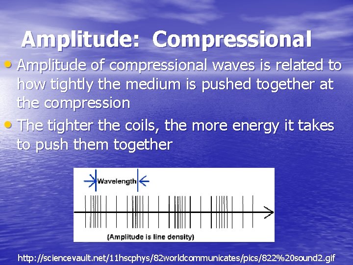 Amplitude: Compressional • Amplitude of compressional waves is related to how tightly the medium