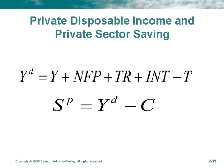 Private Disposable Income and Private Sector Saving Copyright © 2005 Pearson Addison-Wesley. All rights