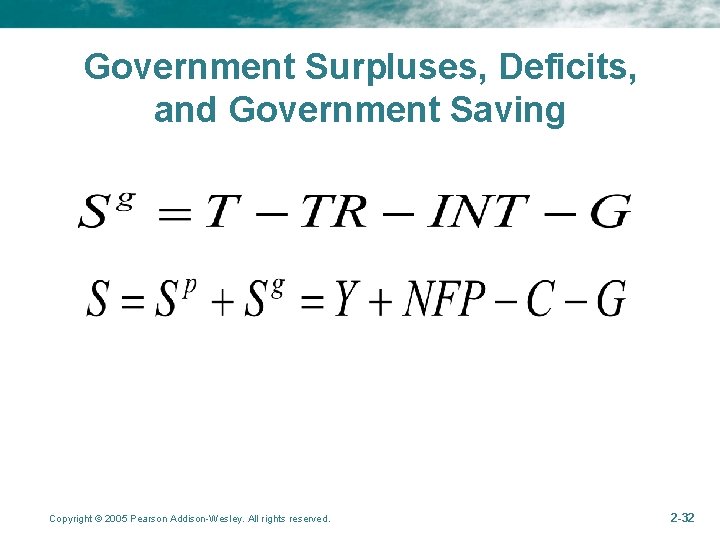 Government Surpluses, Deficits, and Government Saving Copyright © 2005 Pearson Addison-Wesley. All rights reserved.