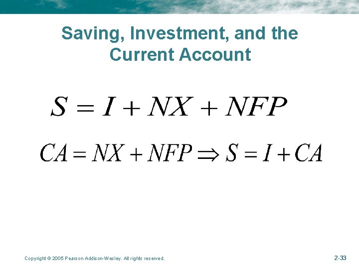 Saving, Investment, and the Current Account Copyright © 2005 Pearson Addison-Wesley. All rights reserved.