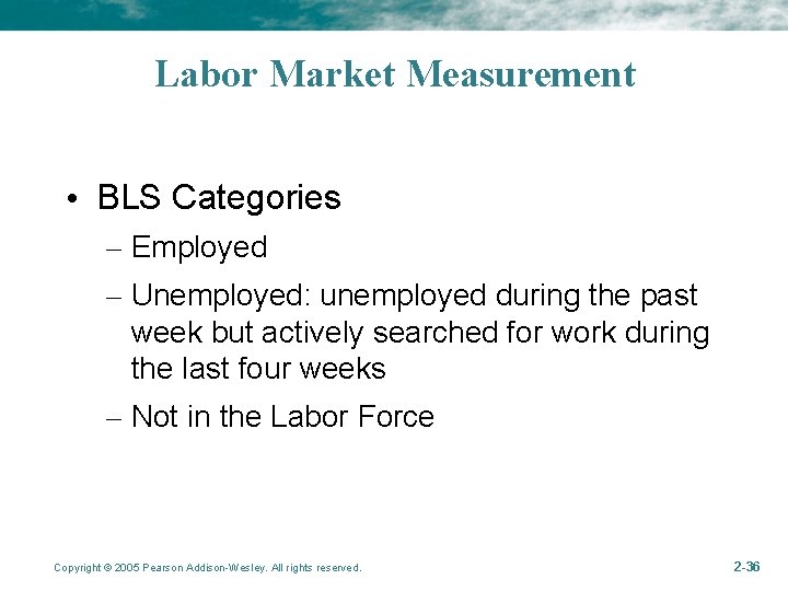 Labor Market Measurement • BLS Categories – Employed – Unemployed: unemployed during the past