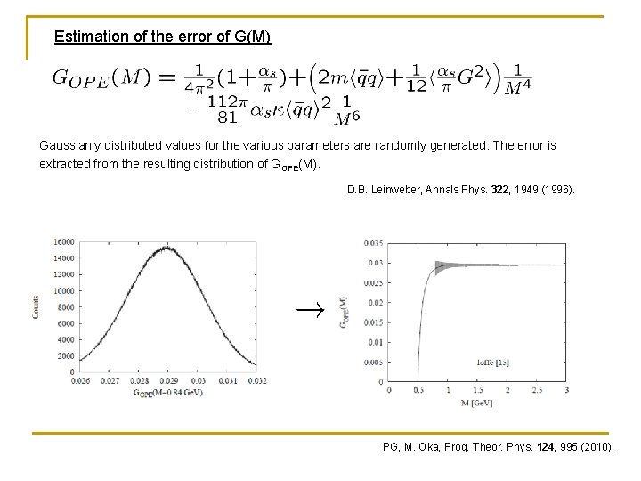 Estimation of the error of G(M) Gaussianly distributed values for the various parameters are