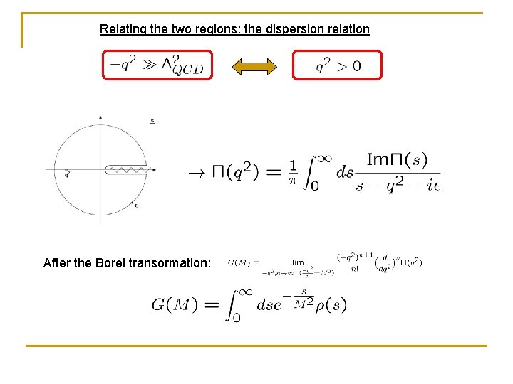 Relating the two regions: the dispersion relation After the Borel transormation: 