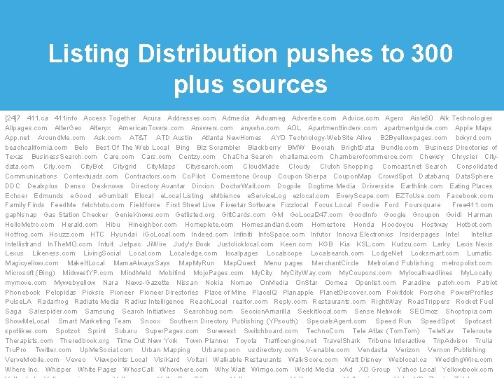 Listing Distribution pushes to 300 plus sources [24]7 411. ca 411 info Access Together