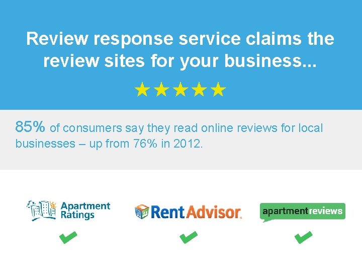 Review response service claims the review sites for your business. . . 85% of