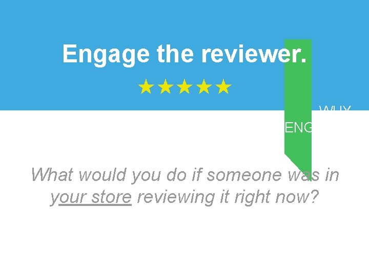 Engage the reviewer. WHY ENGAGE? What would you do if someone was in your