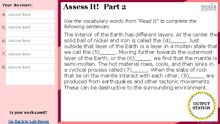 Your Answers: Assess It! Part 2 4. Answer here 5. Answer here 6. Answer