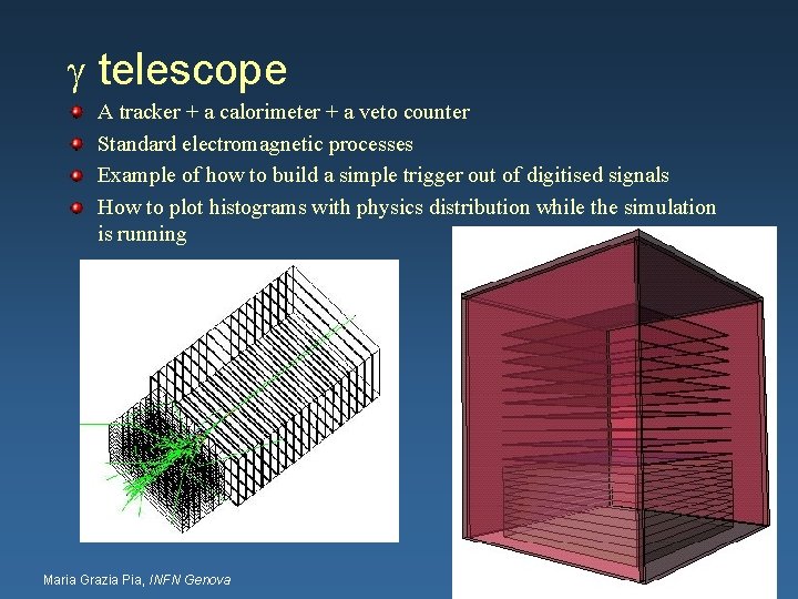 g telescope A tracker + a calorimeter + a veto counter Standard electromagnetic processes