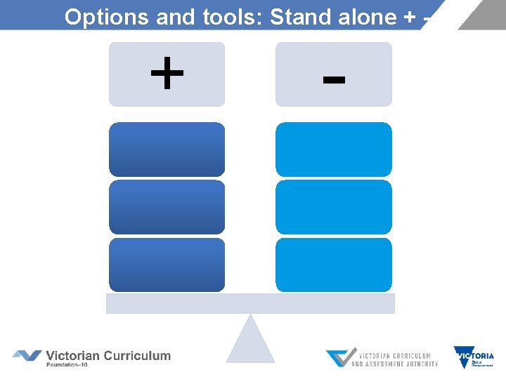 Options and tools: Stand alone + - 