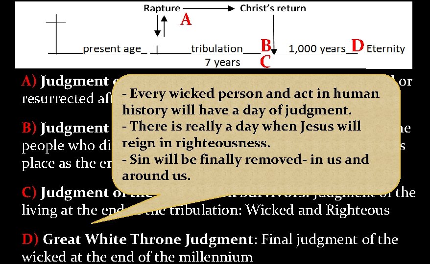 Prophesy and the. AComings of Jesus B C D A) Judgment of Rewards: Judgment