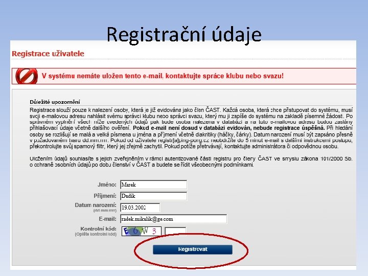 Registrační údaje 