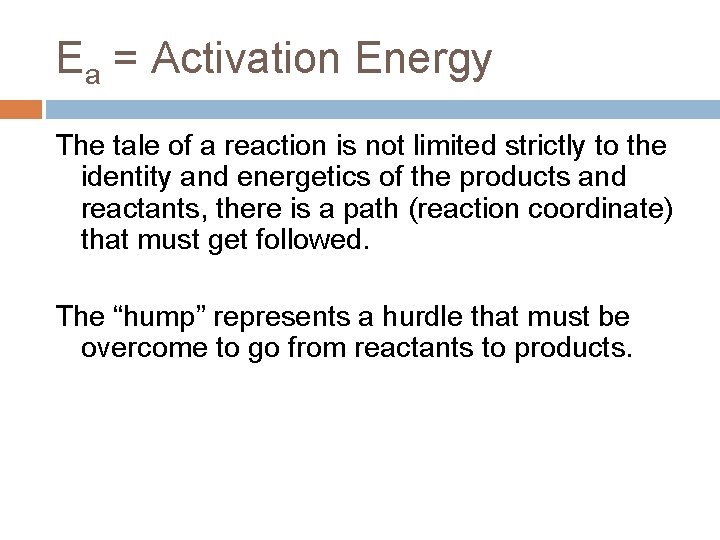 Ea = Activation Energy The tale of a reaction is not limited strictly to