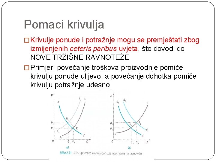 Pomaci krivulja � Krivulje ponude i potražnje mogu se premještati zbog izmijenjenih ceteris paribus