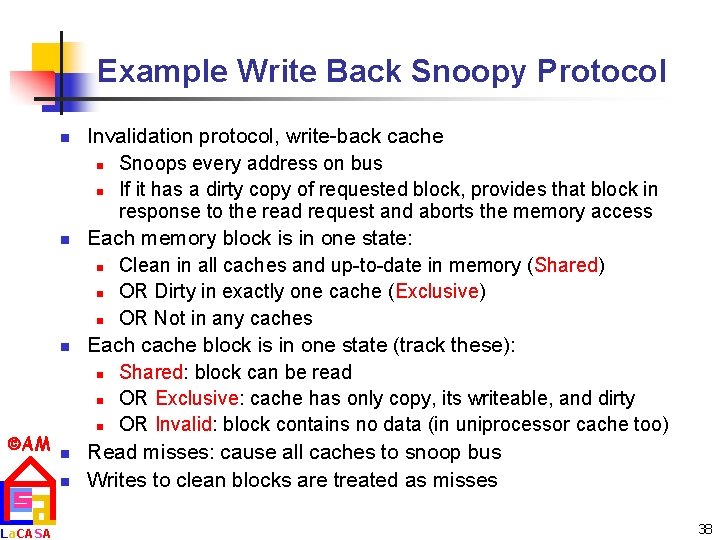 Example Write Back Snoopy Protocol n n n AM La. CASA n n Invalidation