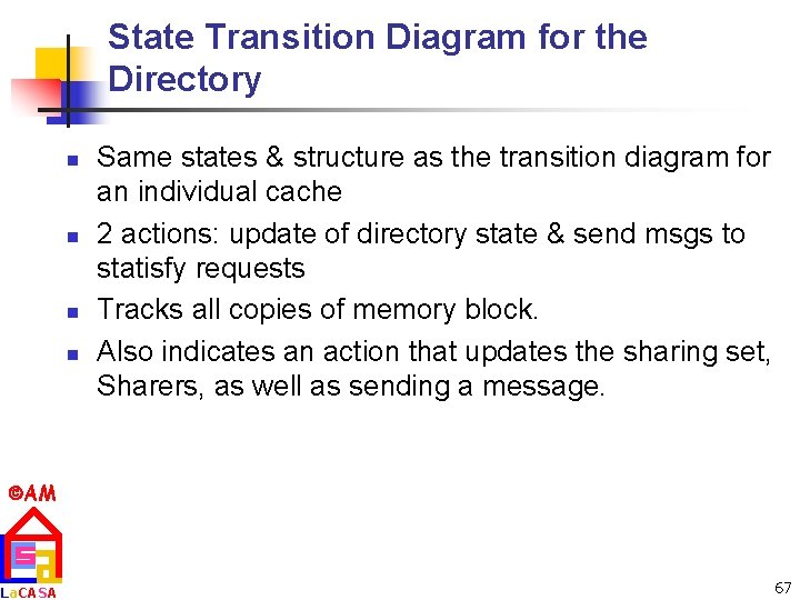 State Transition Diagram for the Directory n n Same states & structure as the