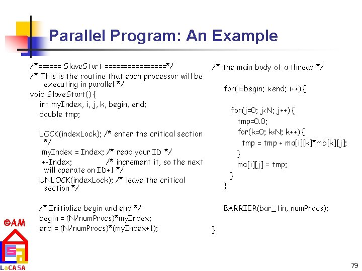 Parallel Program: An Example /*====== Slave. Start ========*/ /* This is the routine that