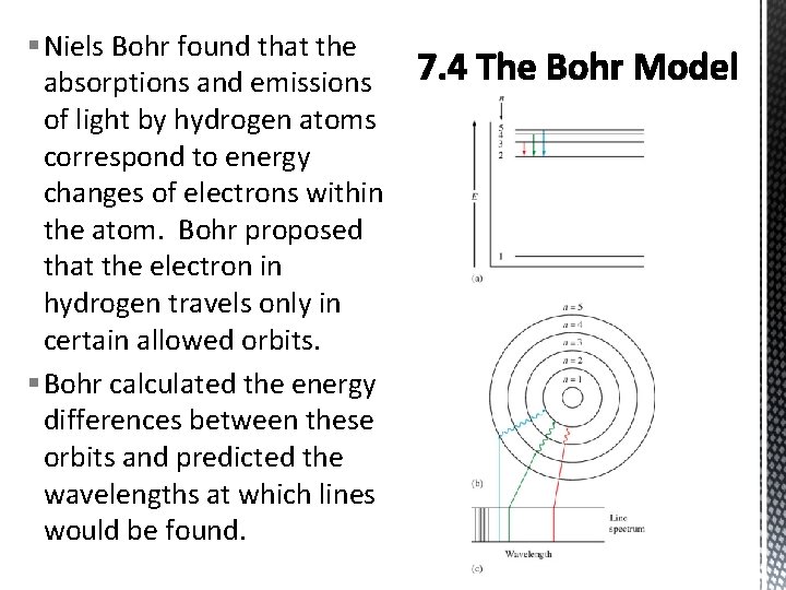 § Niels Bohr found that the absorptions and emissions of light by hydrogen atoms