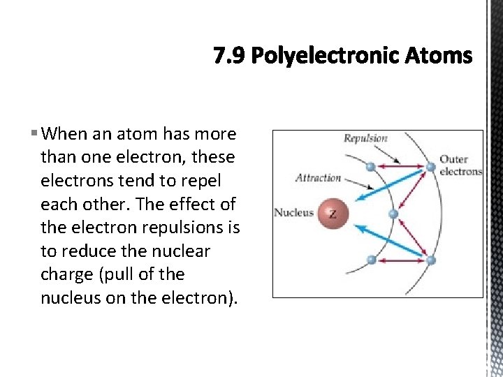 § When an atom has more than one electron, these electrons tend to repel