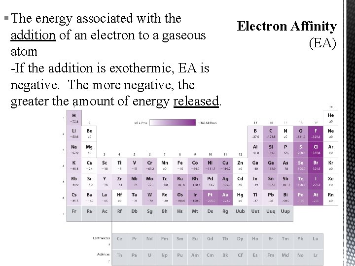 § The energy associated with the addition of an electron to a gaseous atom